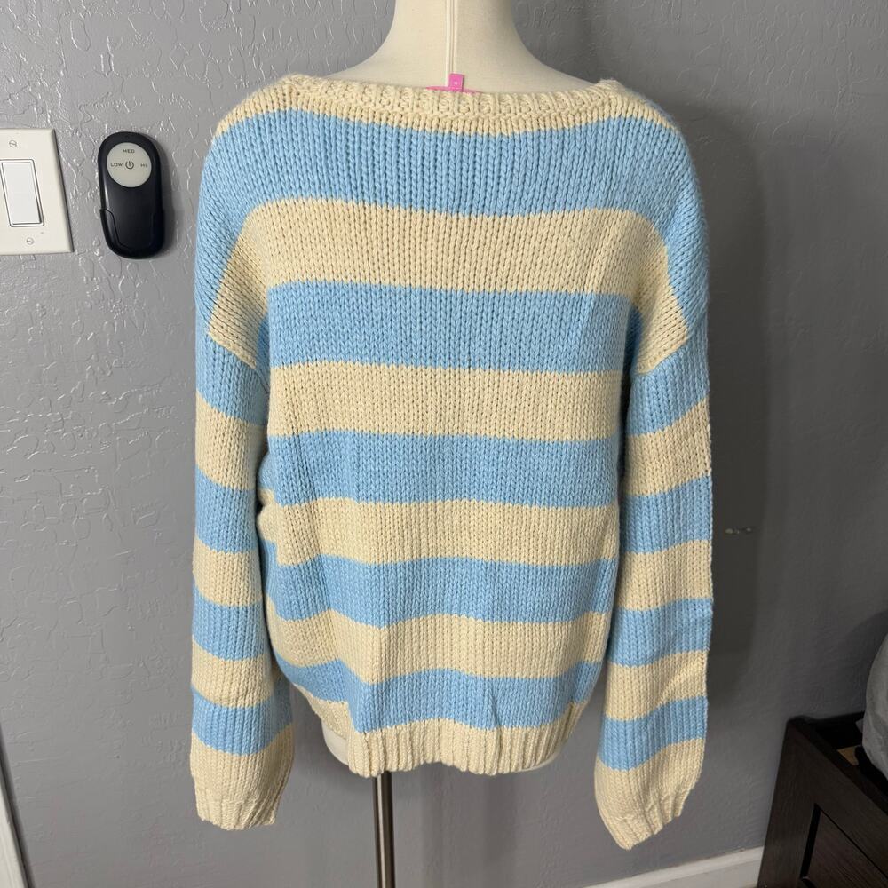 Edikted Women's Tracie Striped Oversized Sweater, Blue/Cream, M - Picture 2 of 4